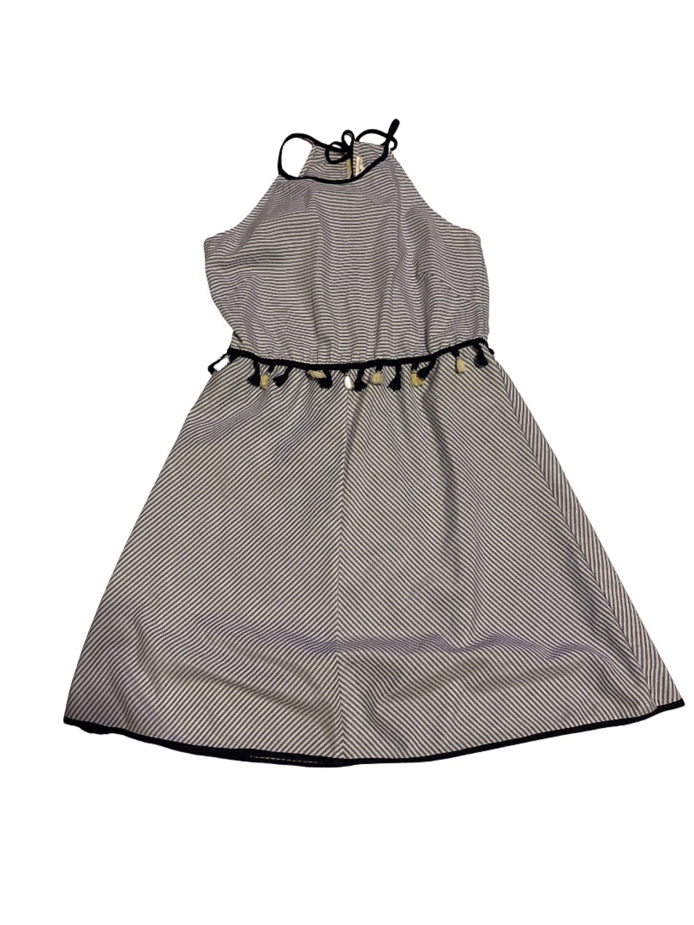 THML Navy and White Striped Halter Dress with Tassel Waist